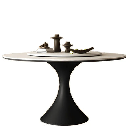 Modern Black Pedestal White Stone Top Round Dining Table