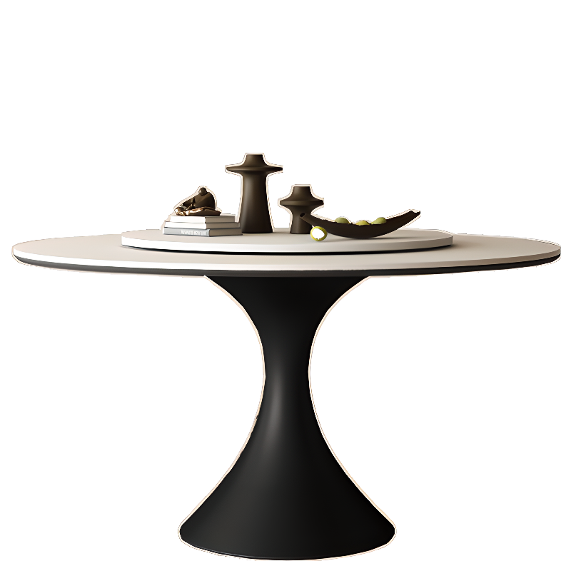 Modern Black Pedestal White Stone Top Round Dining Table