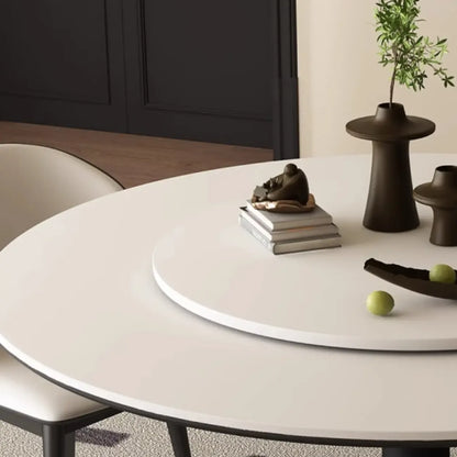 Modern Black Pedestal White Stone Top Round Dining Table