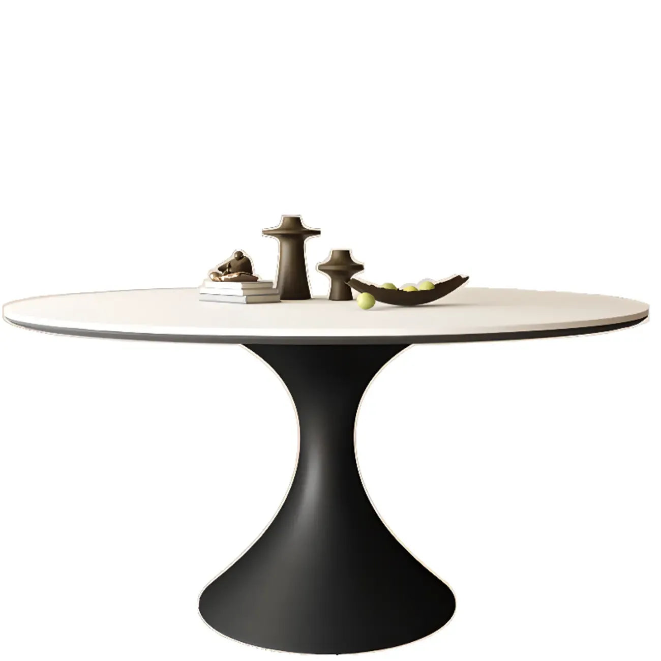 Modern Black Pedestal White Stone Top Round Dining Table