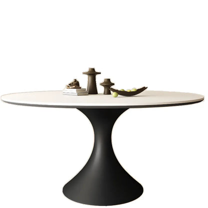 Modern Black Pedestal White Stone Top Round Dining Table