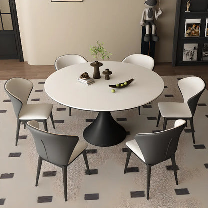 Modern Black Pedestal White Stone Top Round Dining Table