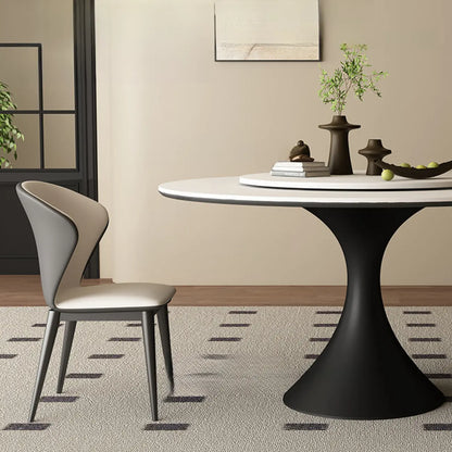 Modern Black Pedestal White Stone Top Round Dining Table