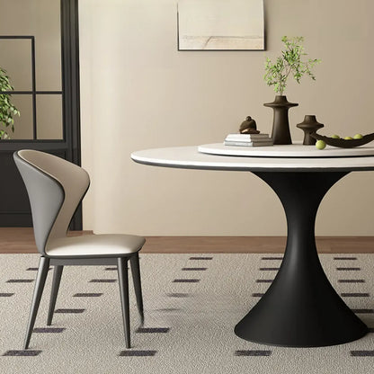 Modern Black Pedestal White Stone Top Round Dining Table