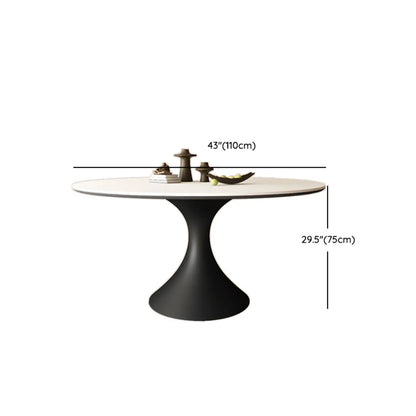 Modern Black Pedestal White Stone Top Round Dining Table