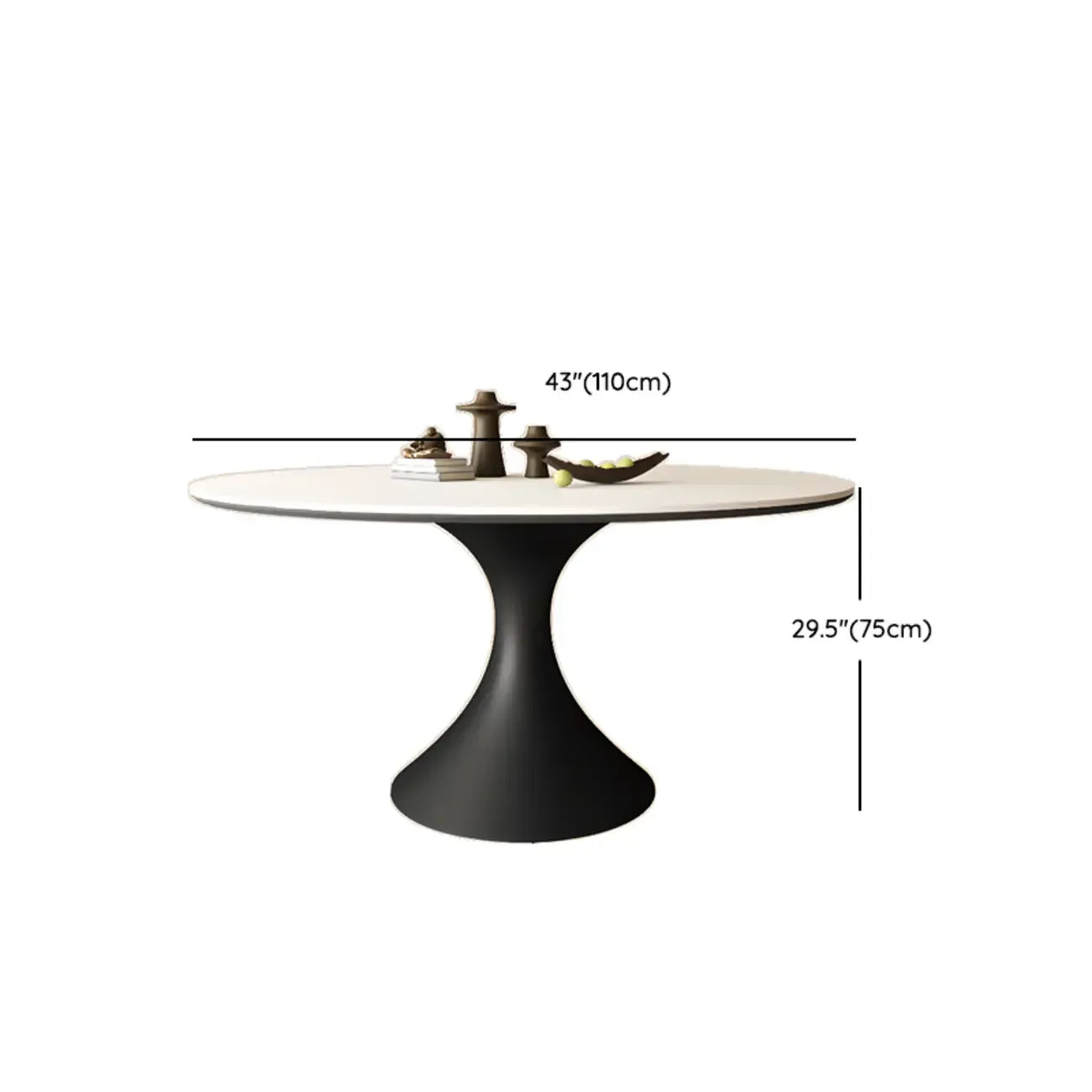 Modern Black Pedestal White Stone Top Round Dining Table