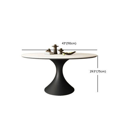 Modern Black Pedestal White Stone Top Round Dining Table