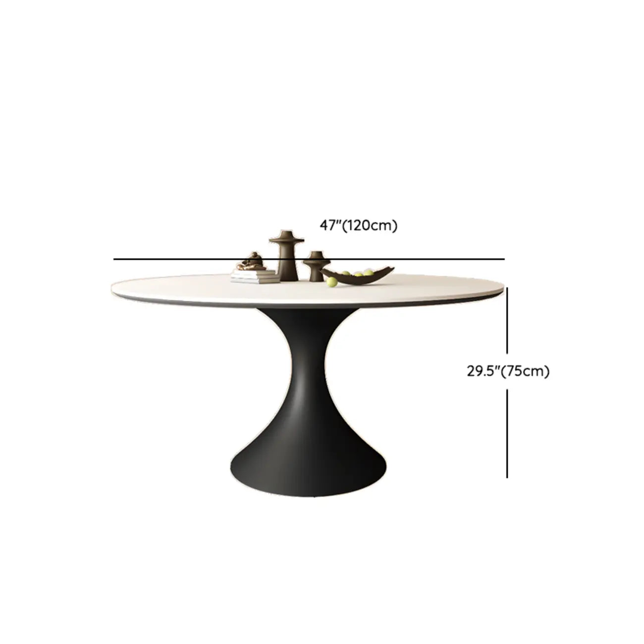Modern Black Pedestal White Stone Top Round Dining Table