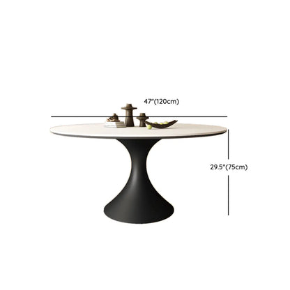 Modern Black Pedestal White Stone Top Round Dining Table