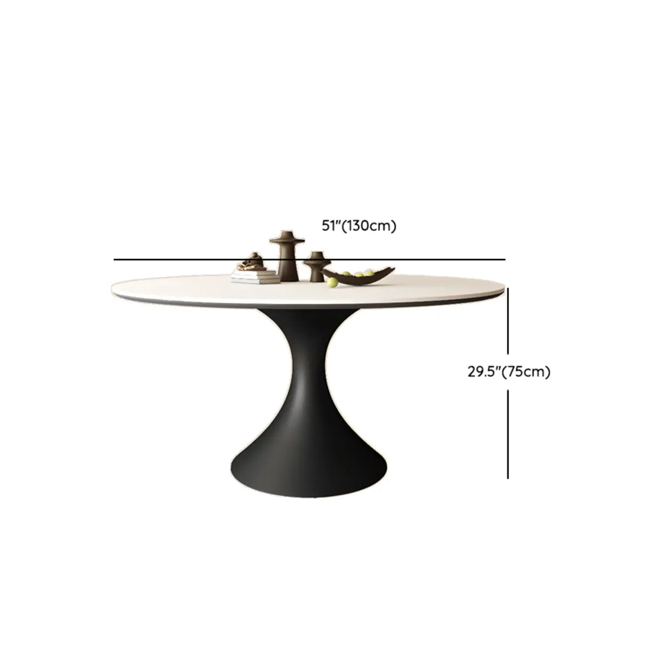 Modern Black Pedestal White Stone Top Round Dining Table