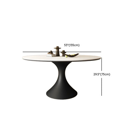 Modern Black Pedestal White Stone Top Round Dining Table