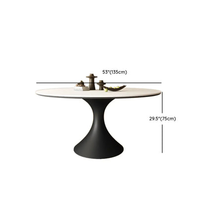 Modern Black Pedestal White Stone Top Round Dining Table