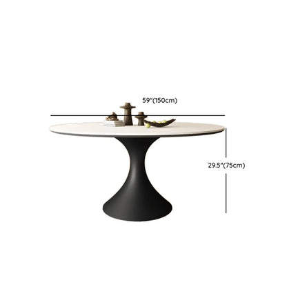 Modern Black Pedestal White Stone Top Round Dining Table