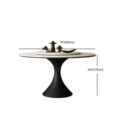 Modern Black Pedestal White Stone Top Round Dining Table