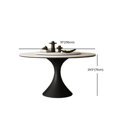 Modern Black Pedestal White Stone Top Round Dining Table