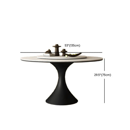 Modern Black Pedestal White Stone Top Round Dining Table