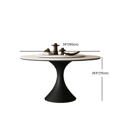 Modern Black Pedestal White Stone Top Round Dining Table