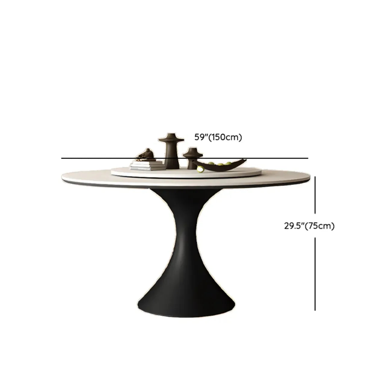 Modern Black Pedestal White Stone Top Round Dining Table