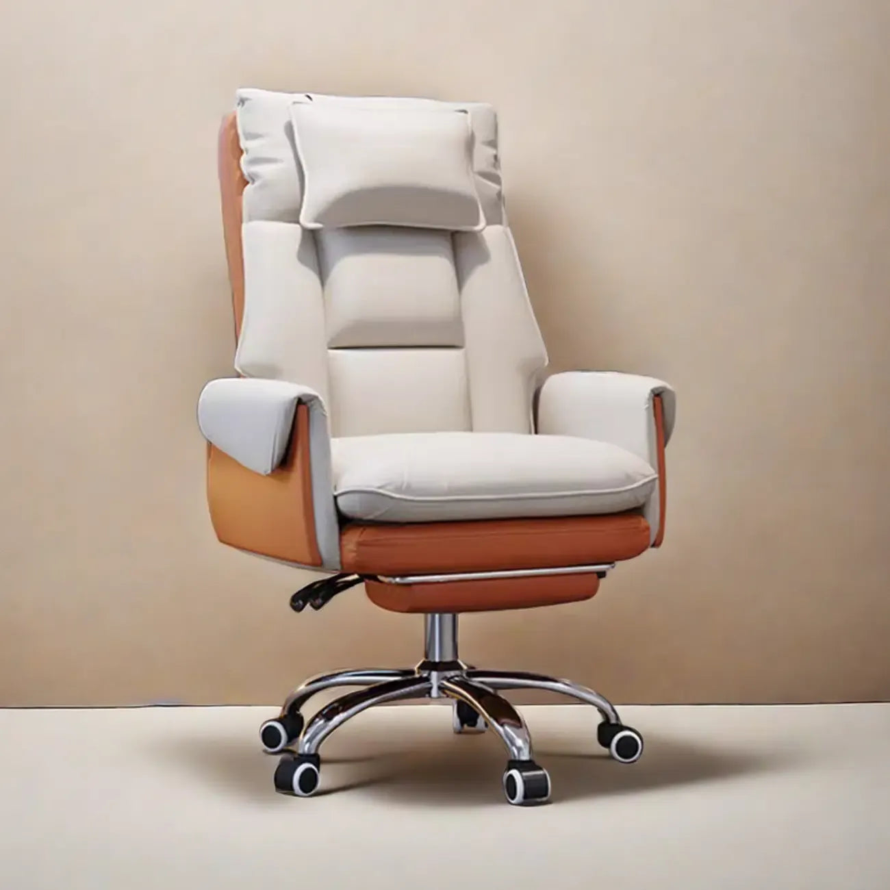 Ergonomic White-Orange Faux Fur Recliner Adjustable Office Chair