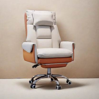Ergonomic White-Orange Faux Fur Recliner Adjustable Office Chair