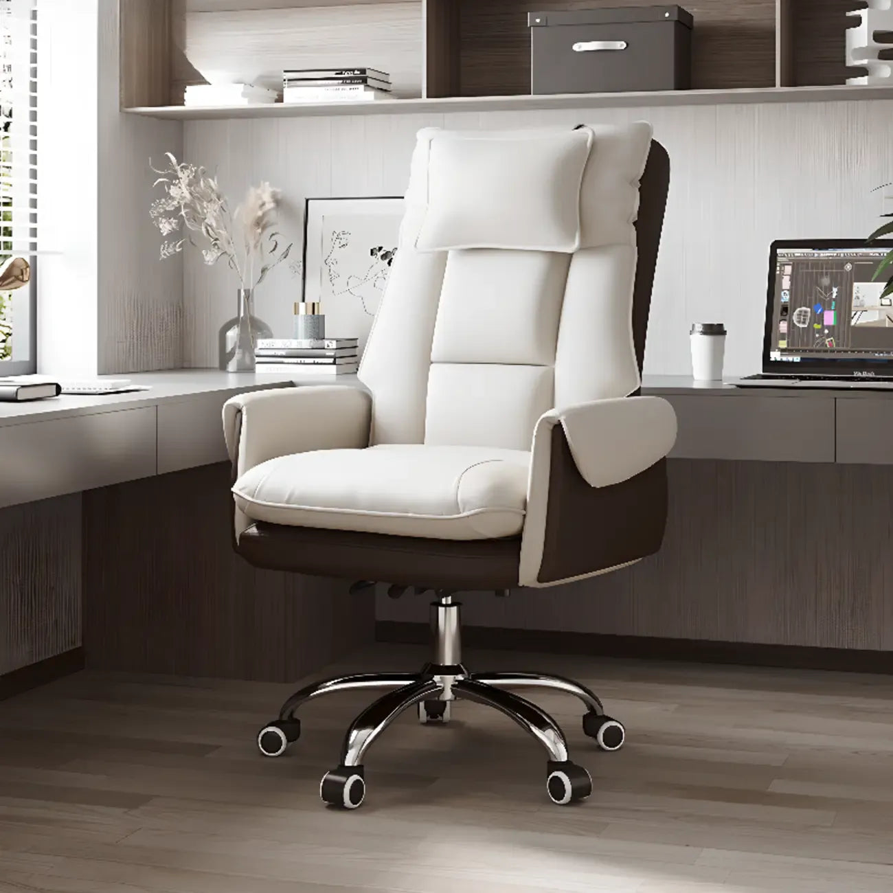 Ergonomic White-Orange Faux Fur Recliner Adjustable Office Chair