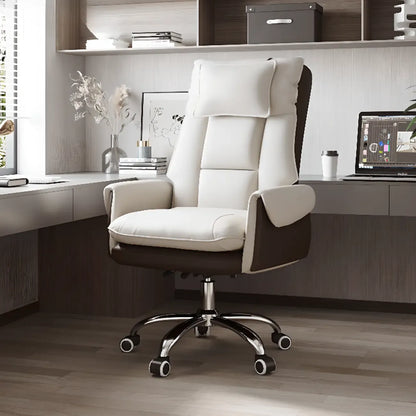 Ergonomic White-Orange Faux Fur Recliner Adjustable Office Chair
