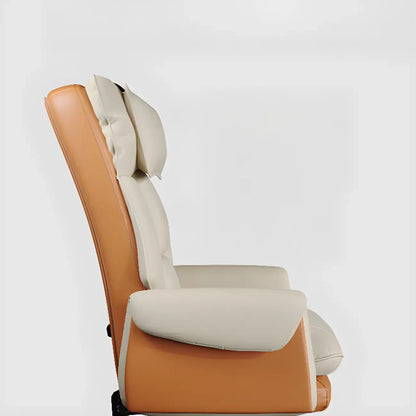 Ergonomic White-Orange Faux Fur Recliner Adjustable Office Chair