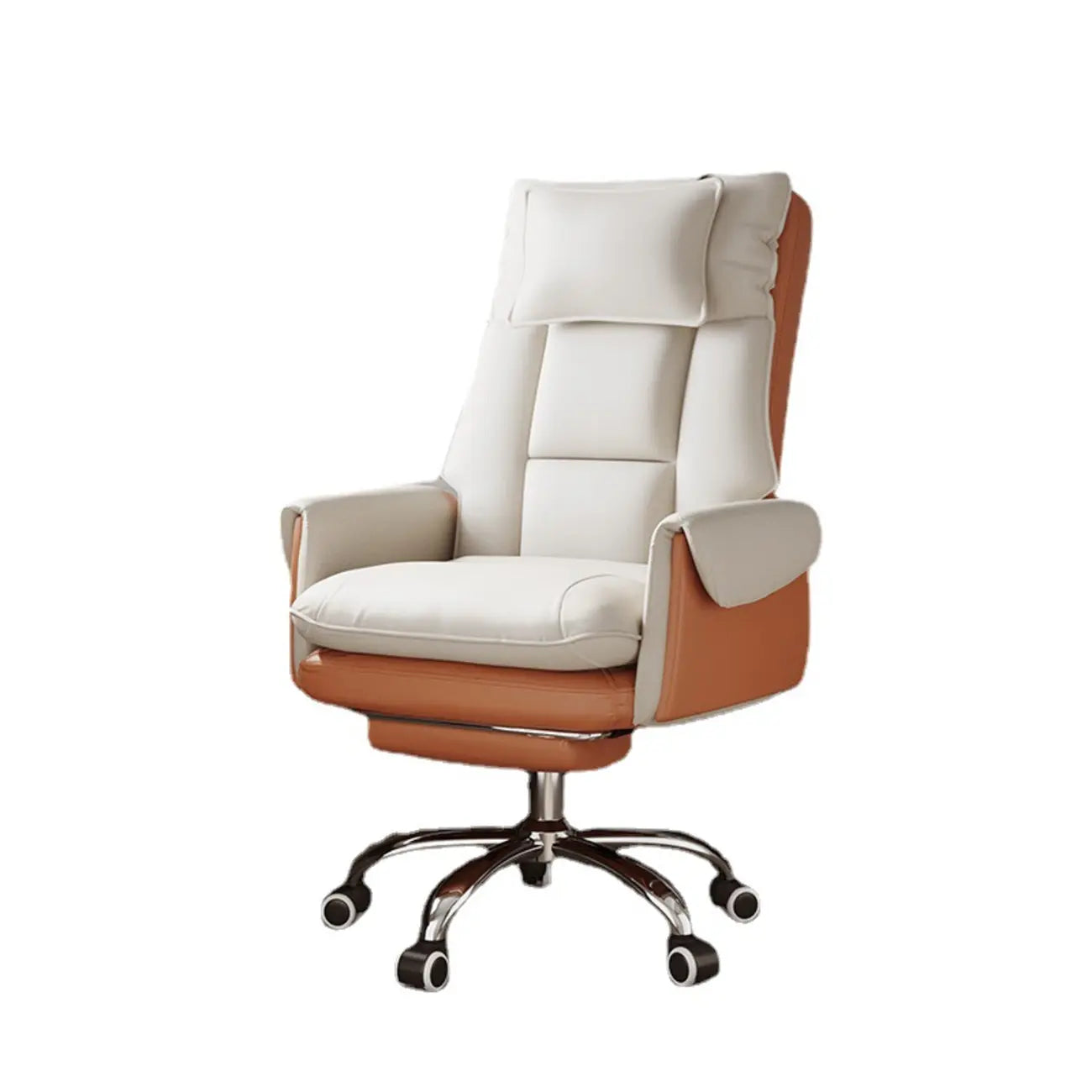 Ergonomic White-Orange Faux Fur Recliner Adjustable Office Chair