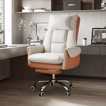 Ergonomic White-Orange Faux Fur Recliner Adjustable Office Chair