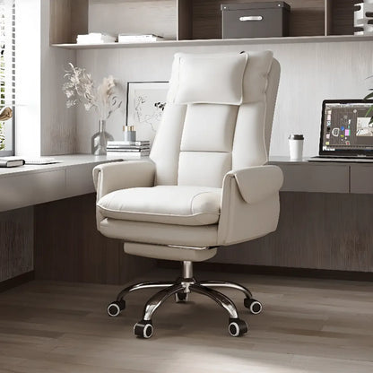 Ergonomic White-Orange Faux Fur Recliner Adjustable Office Chair