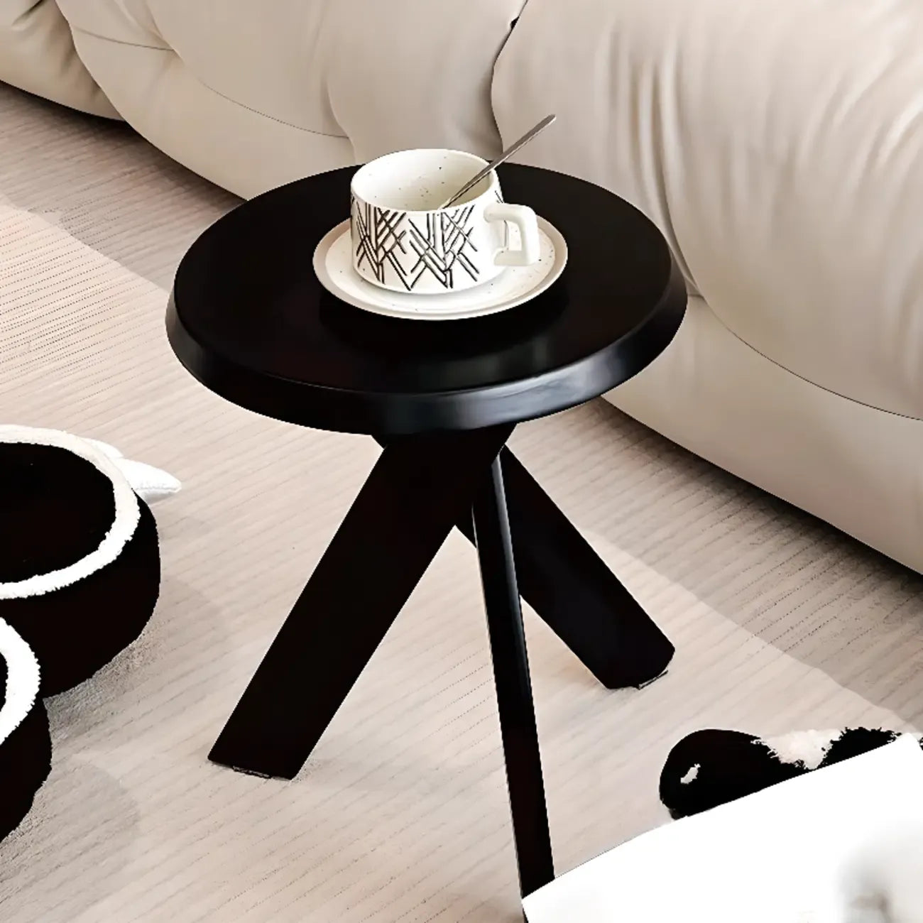 Contemporary Black Wooden Tripod Side Table