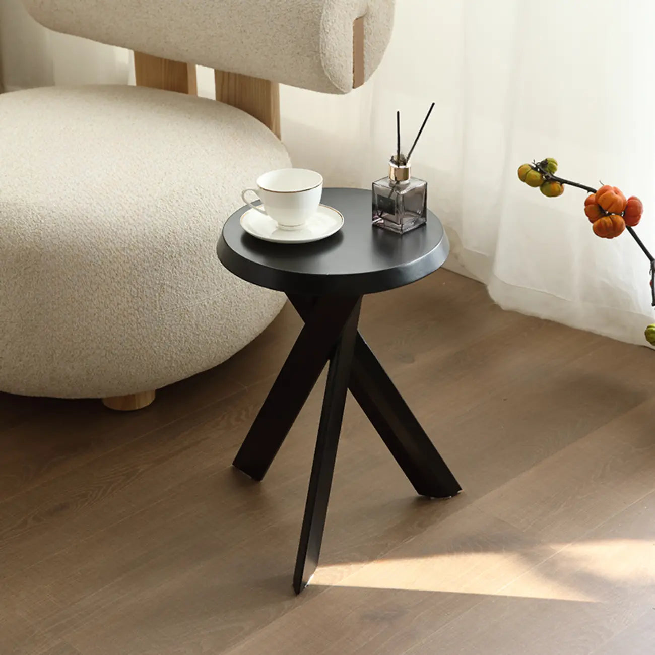 Contemporary Black Wooden Tripod Side Table
