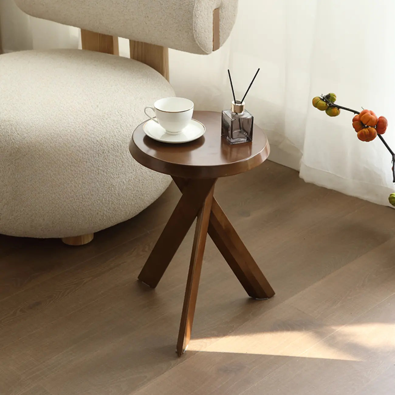 Contemporary Black Wooden Tripod Side Table