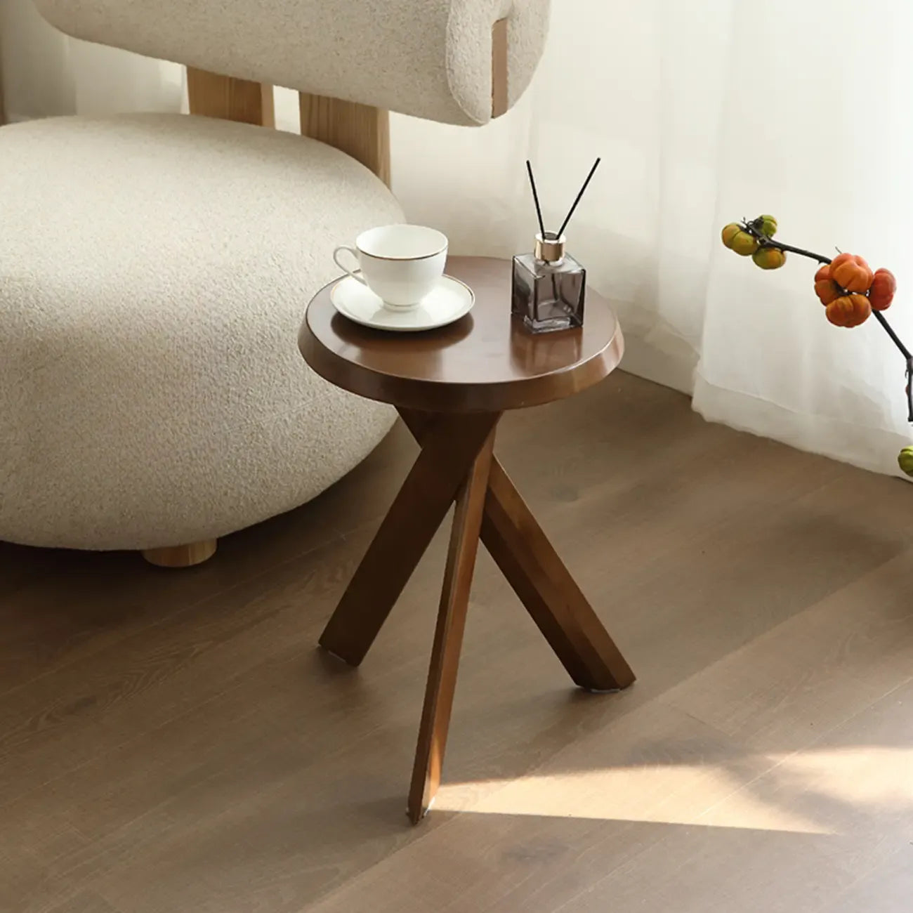 Contemporary Black Wooden Tripod Side Table