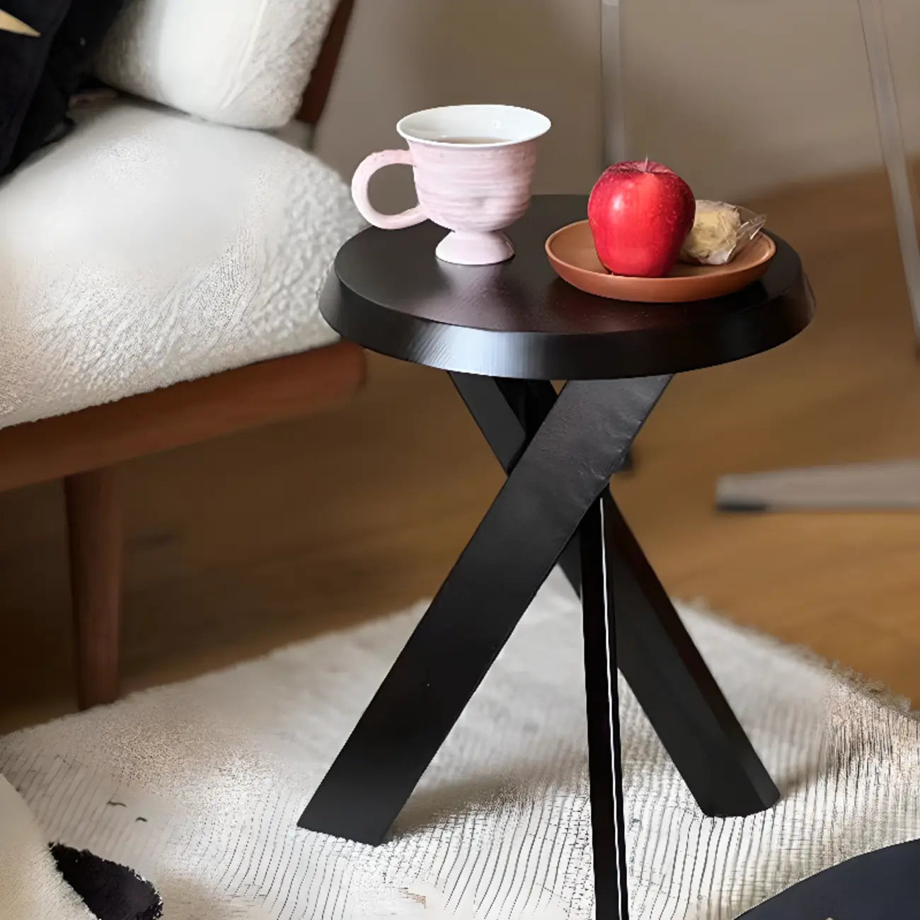 Contemporary Black Wooden Tripod Side Table