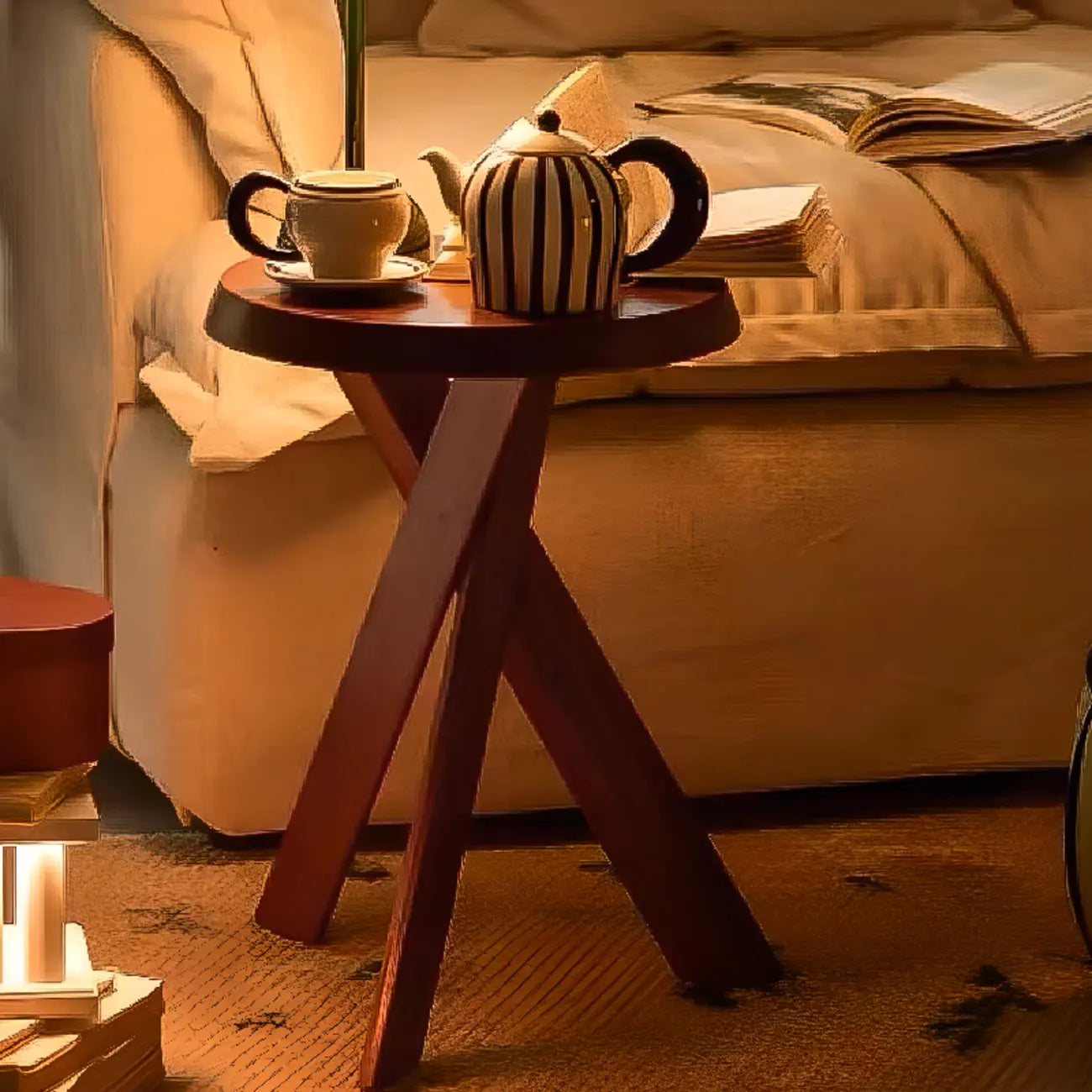 Contemporary Black Wooden Tripod Side Table