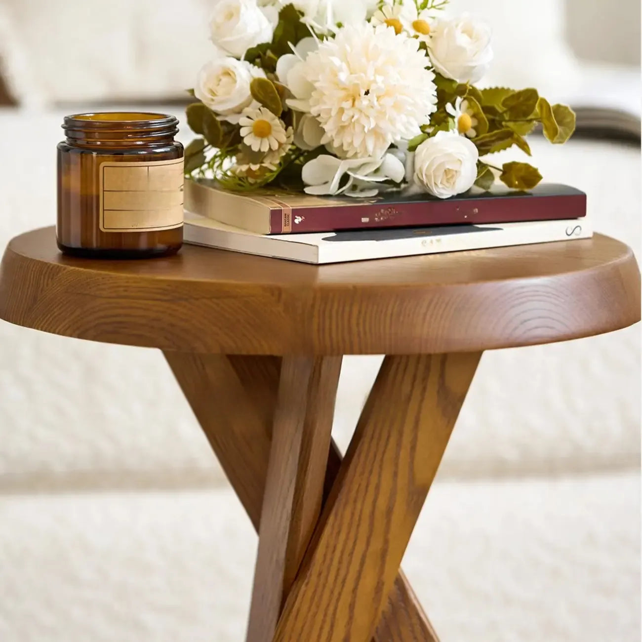 Contemporary Black Wooden Tripod Side Table