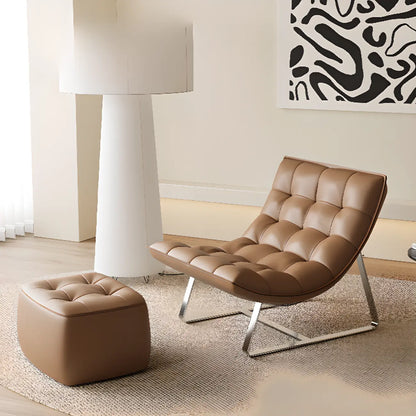 Modern Tufted Leather Accent ArmChair with Ottoman