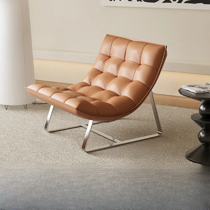 Modern Tufted Leather Accent ArmChair with Ottoman