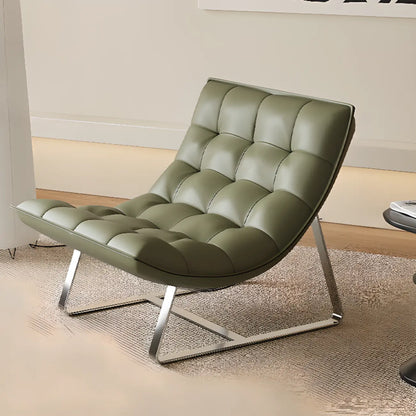 Modern Tufted Leather Accent ArmChair with Ottoman