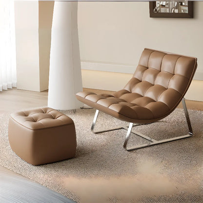 Modern Tufted Leather Accent ArmChair with Ottoman