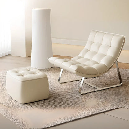 Modern Tufted Leather Accent ArmChair with Ottoman