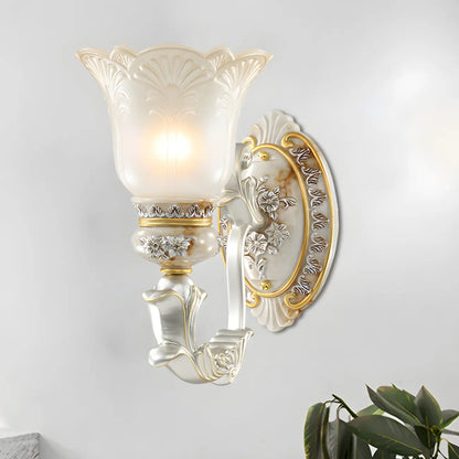 Elegant White Gold Floral Glass Retro LED Wall Light