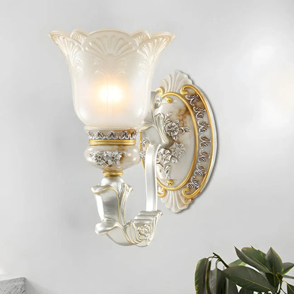 Elegant White Gold Floral Glass Retro LED Wall Light