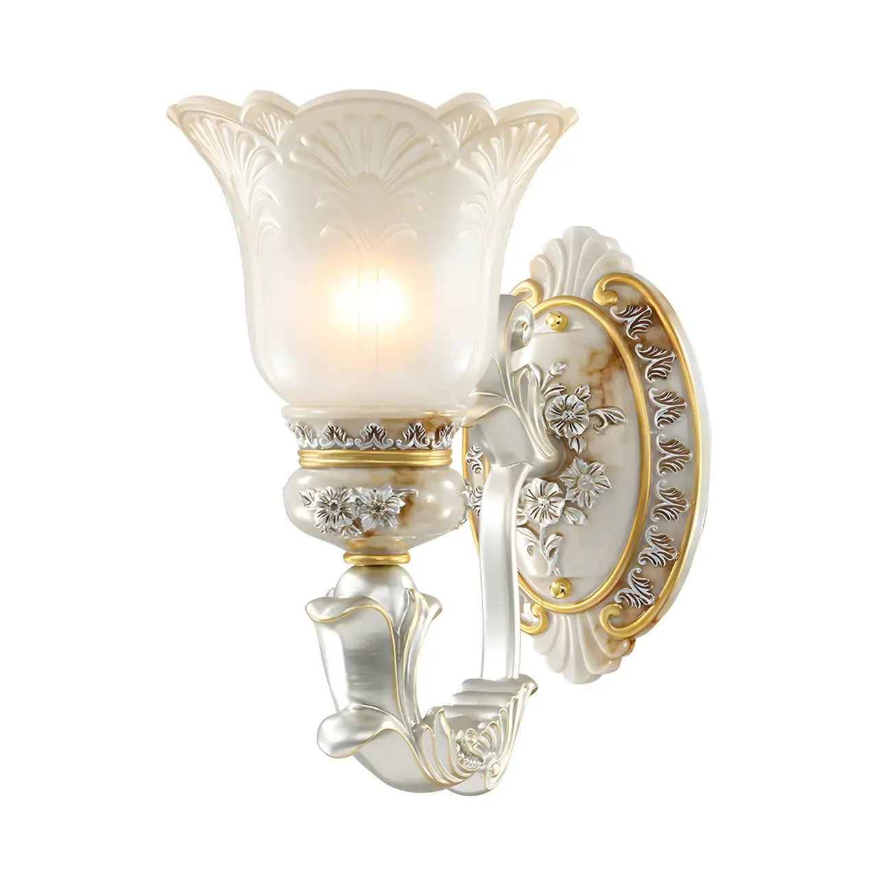 Elegant White Gold Floral Glass Retro LED Wall Light