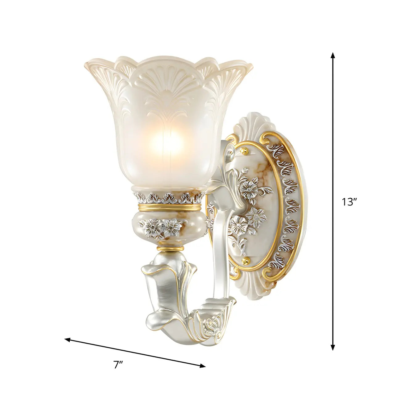 Elegant White Gold Floral Glass Retro LED Wall Light