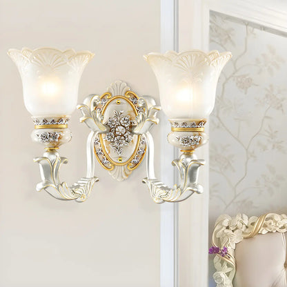 Elegant White Gold Floral Glass Retro LED Wall Light