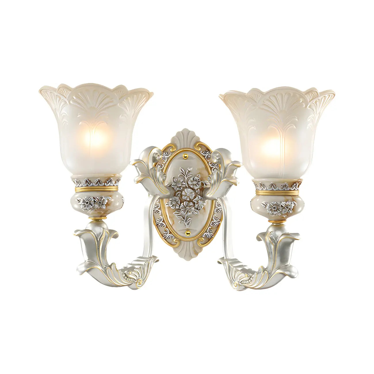 Elegant White Gold Floral Glass Retro LED Wall Light