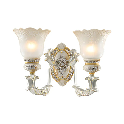 Elegant White Gold Floral Glass Retro LED Wall Light