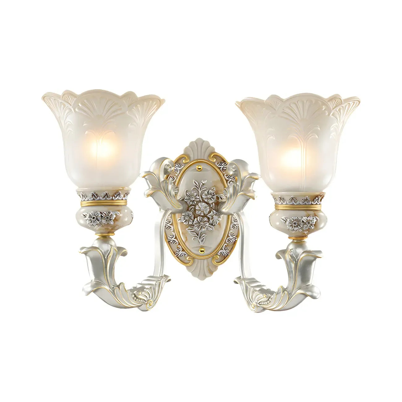 Elegant White Gold Floral Glass Retro LED Wall Light